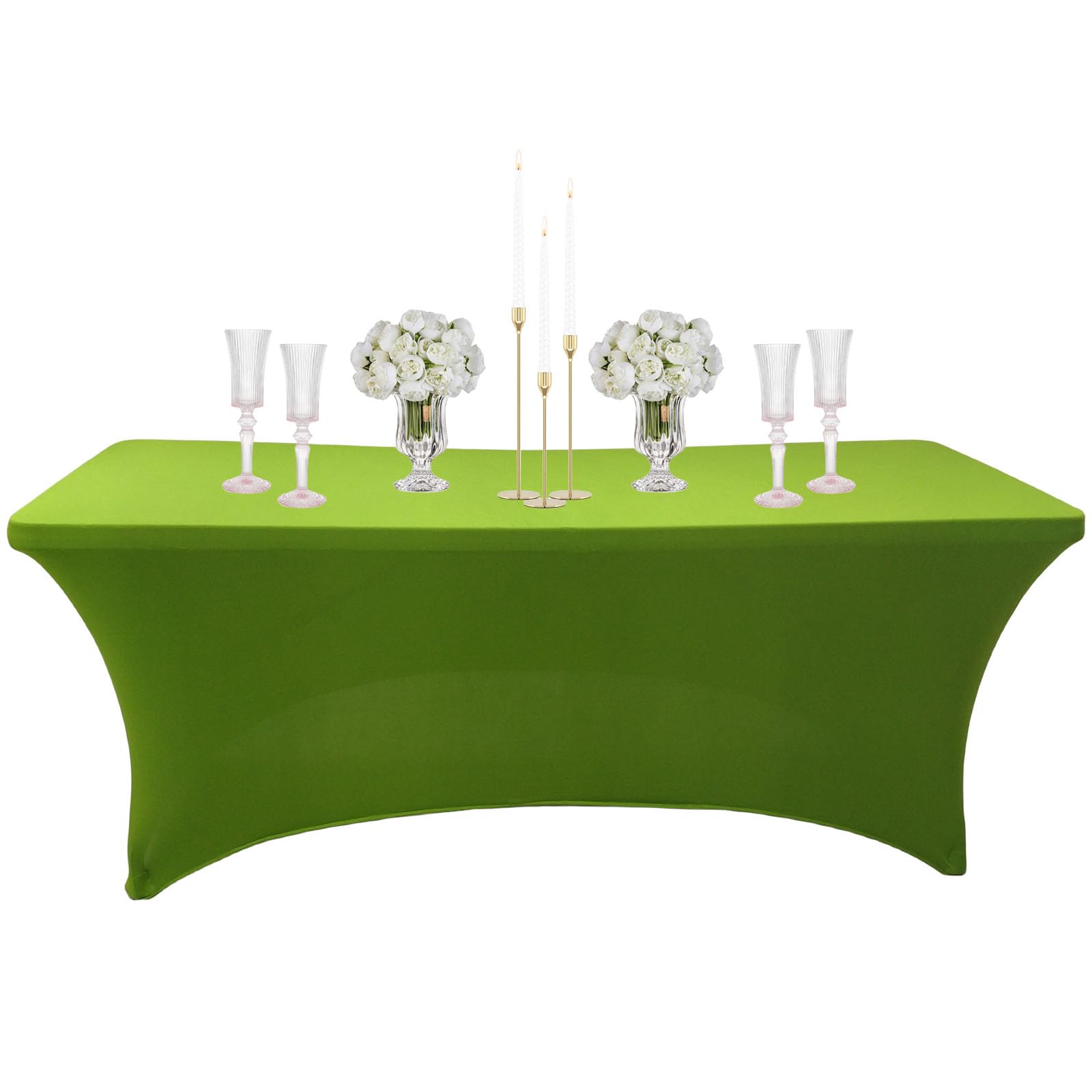 6ft Spandex Tablecloths Stretchable Tablecloth Green for Rectangle Table,Washable Fitted Table Cloth Spandex Stretch Patio Table Covers for Event,Wedding,Banquet,Party,Covering Stalls,Exhibitions