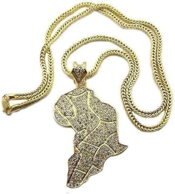 New Iced out AFRICA MAP Pendant &4mm/36" Franco Chain Hip Hop Necklace MP550G Jewelry