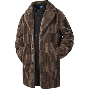 Lmlmigy Mens Long Faux Fur Coat Shaggy Lapel Winter Jacket Peacoat | Plush Faux Fur or Shearling Shell, Lapel or Shawl Collar