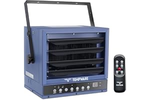TEMPWARE Electric Garage Heater, 7500-Watt Digital Fan-Forced Ceiling Mount Shop Heater with ECO Mode, 240-Volt Hardwired with Full-Function Remote and 12-Hour Timer, Ideal for Workshop