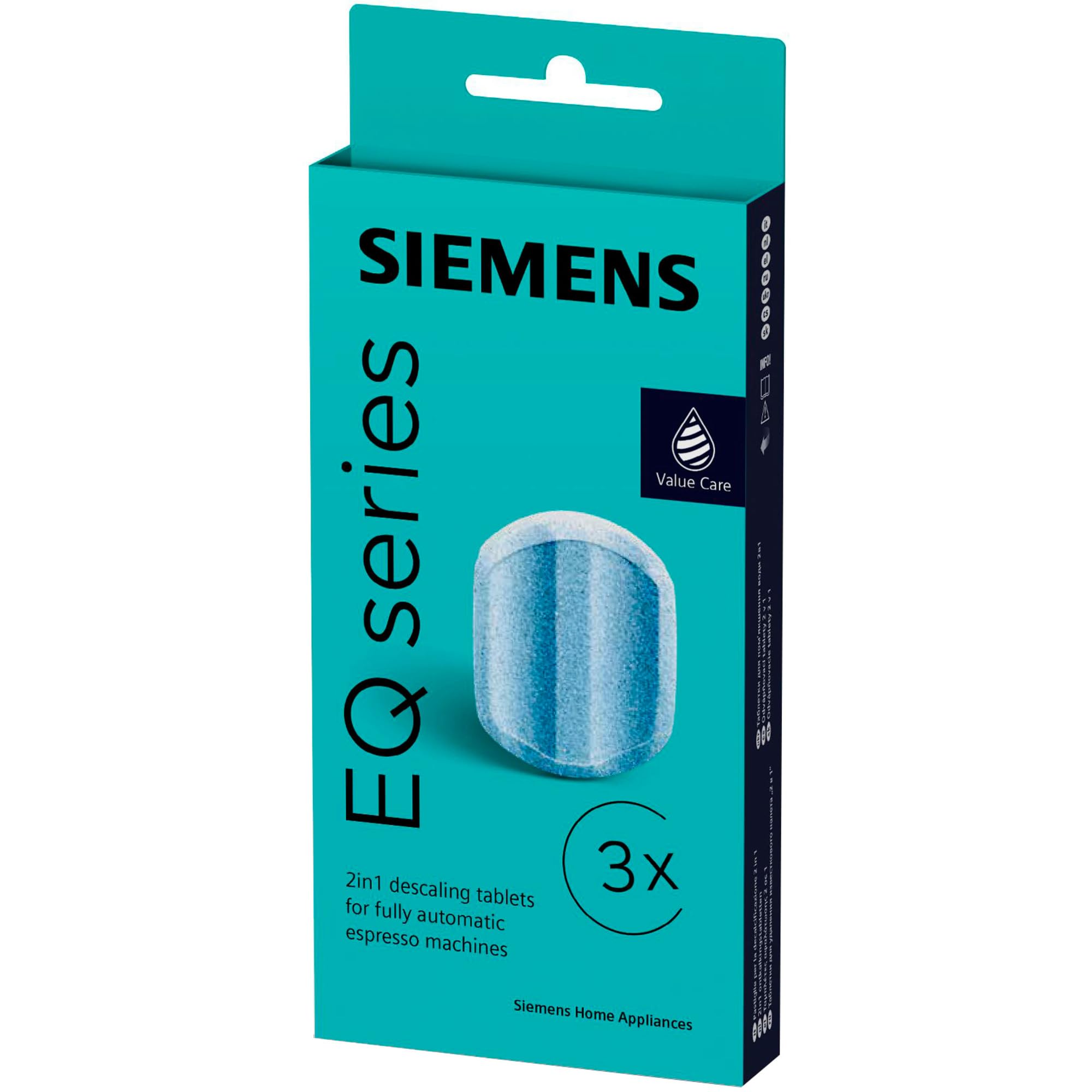 Siemens Descaling Tablets TZ80002A, Removes Limescale and Protects Against Corrosion, Original Accessories, Suitable for EQ Series Coffee Machines, Built-in Machines, White, (Pack of 3) 1 Pack