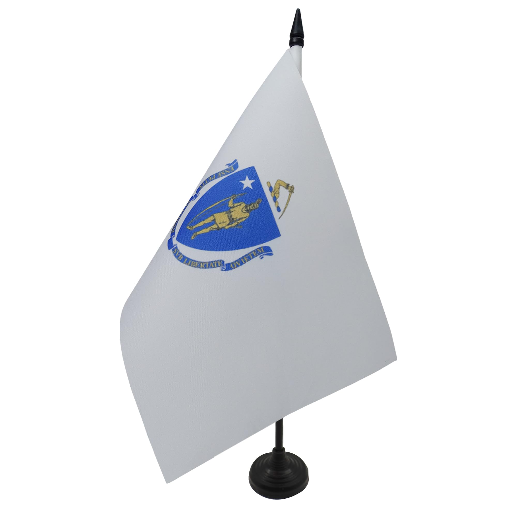 AZ FLAG Massachusetts Table Flag 5'' x 8'' - US state of Massachusetts Office Decoration 100% Polyester 21 x 14 cm - Mini Desk Flag with Pole and Black Plastic Base — image 1