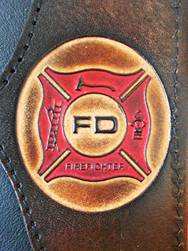 Hilltop Leather Company Mens Handcrafted Leather Trifold Wallet Firefighter FD