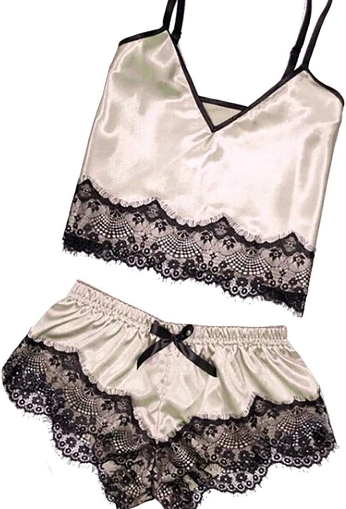 Coverhome Women Sexy Silk Lace Lingerie Sleepwear, Women'S Sexy Nightwear Satin Slip Silk Sleepwear Lace Chemise Sleep Satin Sleepwear Pajama Underwear Nightdress