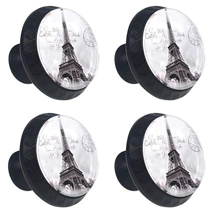 4 Pieces Drawer Knob Pull Handle Paris Eiffel Tower Stamp Crystal