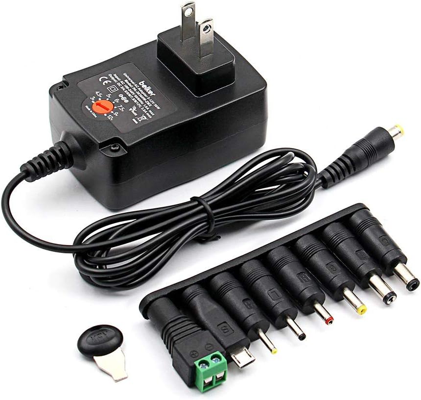 Belker 36W Universal 3V 4.5V 5V 6V 7.5V 9V 12V AC DC Adapter Power Supply for LCD LED Light Strip Router HUB Speaker Smart Phone Tablet Kindle and Echo Dot TV Box 1A 1.5A 2A 2.5A 3A 3000mA Amp Max.: Home Audio & Theater