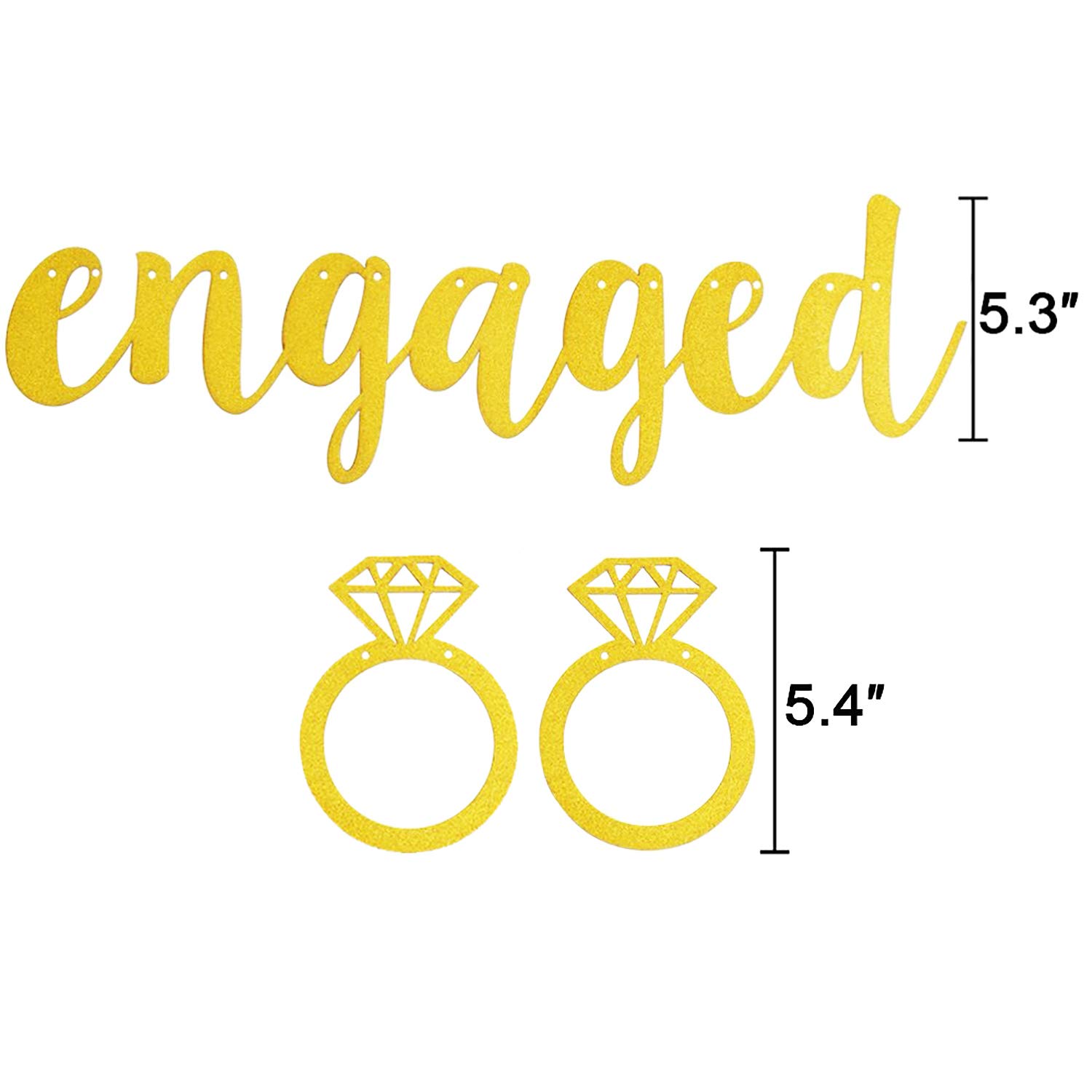 Engagement Party Decorations - Extra-Large Engaged Banner Gold Glittery Letters and Diamond Ring, Engagement, Bridal Shower Party Decorations