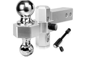 Octomo Adjustable Trailer Hitch, 4 Inch Drop Hitch Ball Mount for 2 Inch Receiver,12,500 LBS GTW, 2" and 2-5/16" Stainless Steel Tow Hitch Balls with Double Anti-Theft Pins Locks