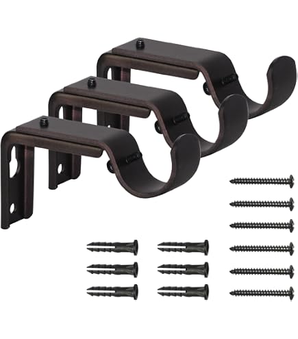 Set Of 3 Curtain Rod Brackets – Adjustable For 1" Or 1 1/8" Rods, Oil Rubbed Bronze Finish – Heavy-Duty Metal With Hardware