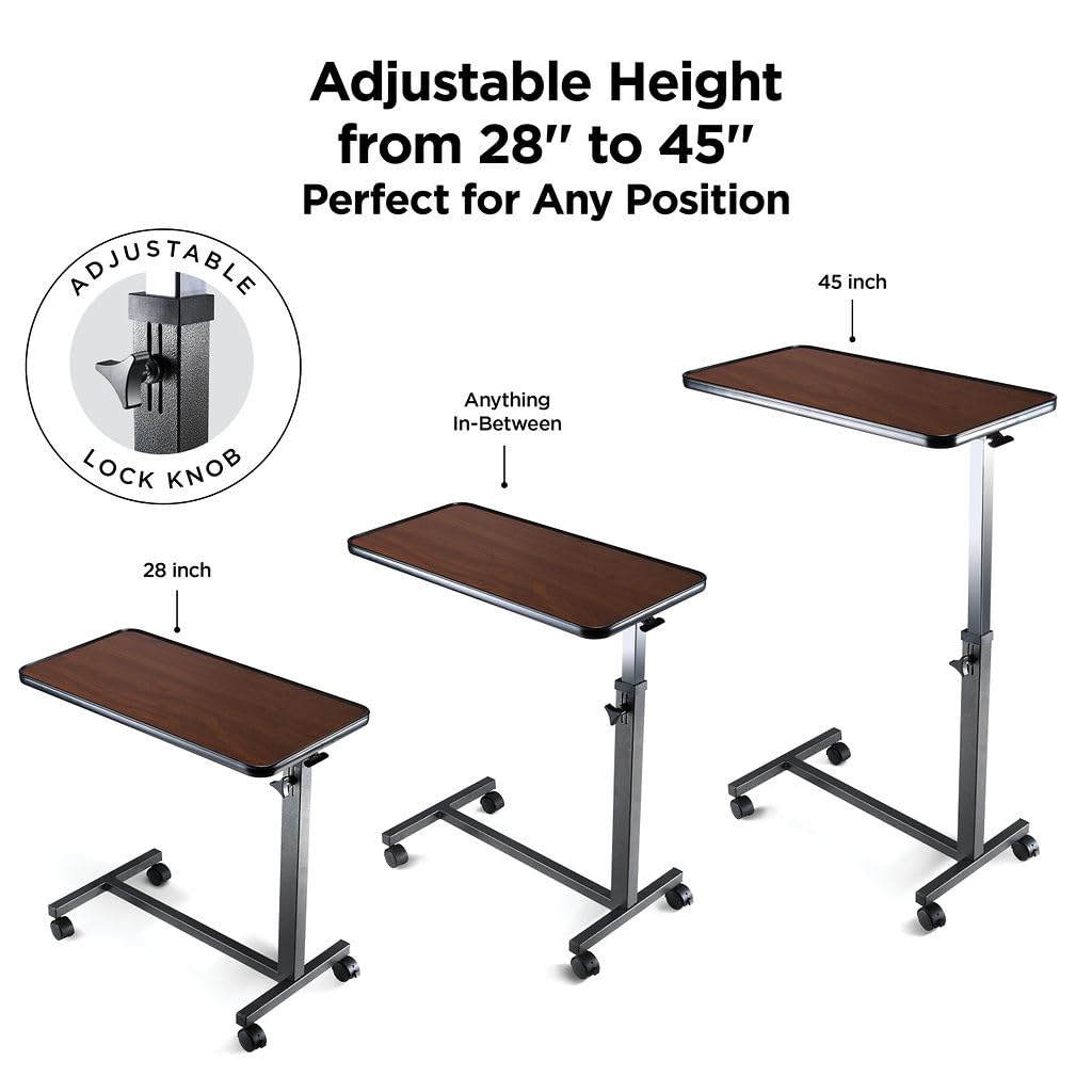Medical king Adjustable Overbed Bedside Table with Wheels Bed Desk Over Bed with Wheels Hospital Table for Hospital and Home Use