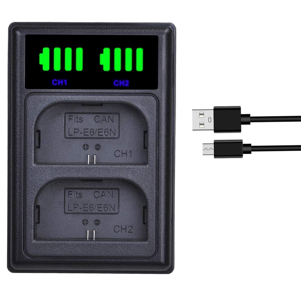 Pickle Power LP-E6 Battery Charger LED Dual USB Battery Charger for Canon LP-E6N Compatible with Canon EOS 6D, 7D, 70D, 60D, 5D Mark III, 5D Mark II DSLR Cameras