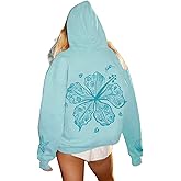 Yojeasrio Oversized Graphic Hoodie for Teens Girl Y2K Ocean Floral Embroidered Preppy Hoody Sweatshirt Cute Aesthetic Sweater
