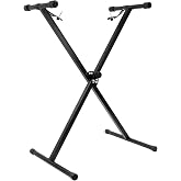 Hamzer Single X-Style Keyboard Stand, Heavy-Duty Height Adjustable Keyboard Piano Stand, Foldable and Portable with Locking Straps, Black