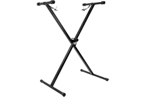Hamzer Heavy Duty, Single-X Shape Piano Keyboard Stand - Height Adjustable & Portable w/Non Slip Caps & Durable Locking Straps, Black