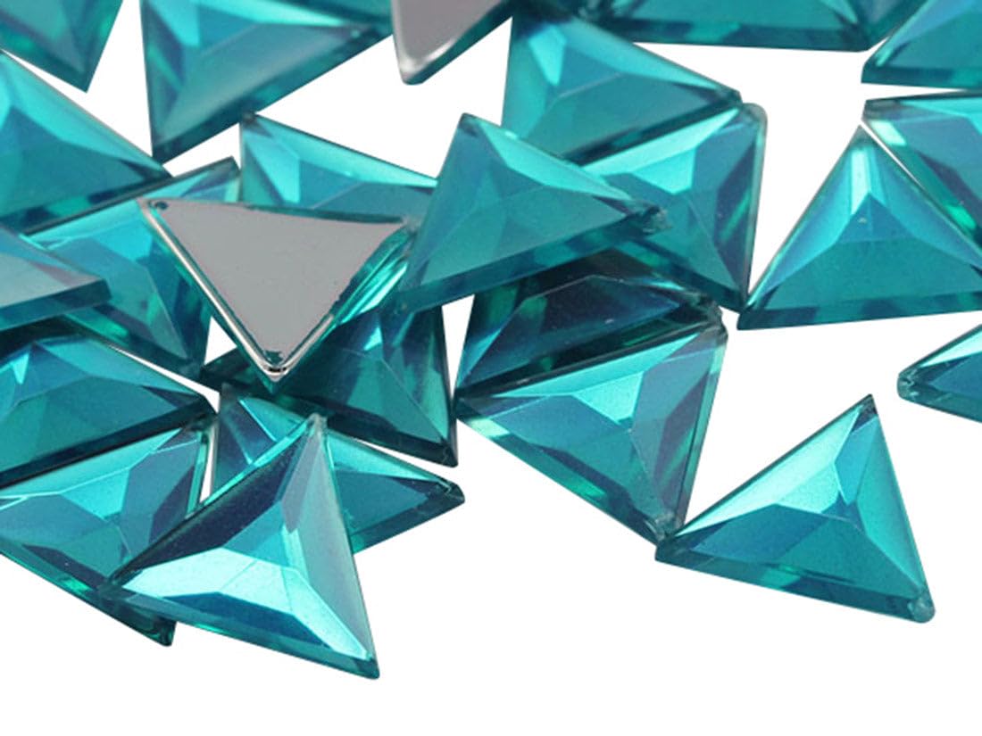 Allstarco 13mm Flat Back Triangle Acrylic Rhinestones Plastic Gems Plastic Costume Jewels Embelishments - 50 Pieces (Blue Zircon .BZ)