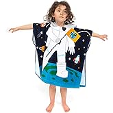 Toddler Hooded Beach Towel Coverup Cape Kids 100% Cotton Soft Quick Dry Absorbent Use for Swim Pool Bath Poncho Towels for 3 to 8 Years Old Children Size 24"x 55" in Full-Length (Astronaut Pattern)