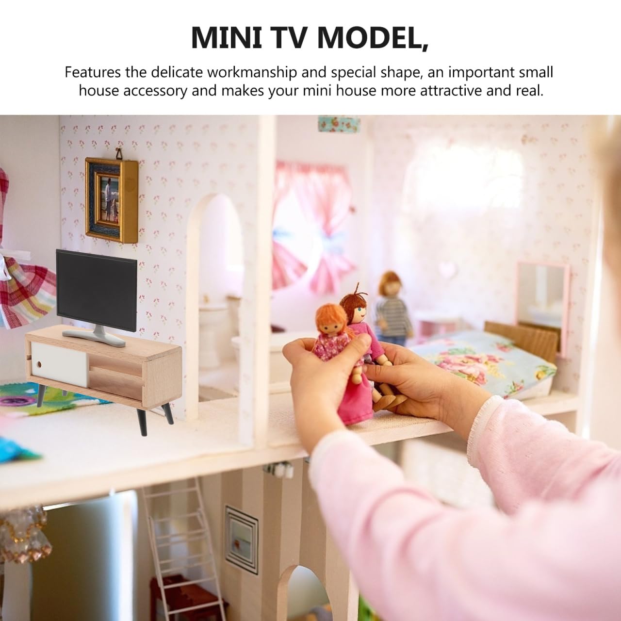 Toyvian 1/12 Scale Dollhouse Miniature Tv Dollhouse Living Room Television Mini Tv Cabinet Doll House Furniture Tiny Set for Furniture Decor Accessories