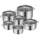 WMF 6-Piece Saucepan Set Astoria Pouring Rim, Glass Lid, Cromargan&reg; Polished Stainless Steel, Suitable for Induction Cookers, Dishwasher Safe No. 780166040