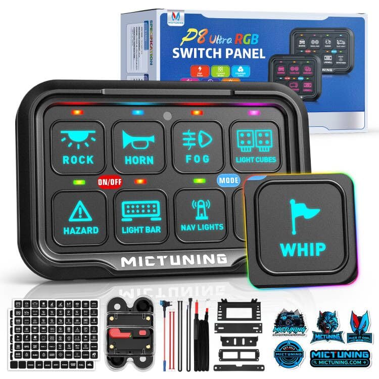 Photo 1 of *Missing Parts*
MICTUNING P8+ Ultra 8 Gang Switch Panel, IP67 Waterproof, Toggle Momentary Pulsed RGB Dimmable Multifunction Switch, Universal Circuit Control Relay System Switch Box for Car Boat, 2 Years Warranty