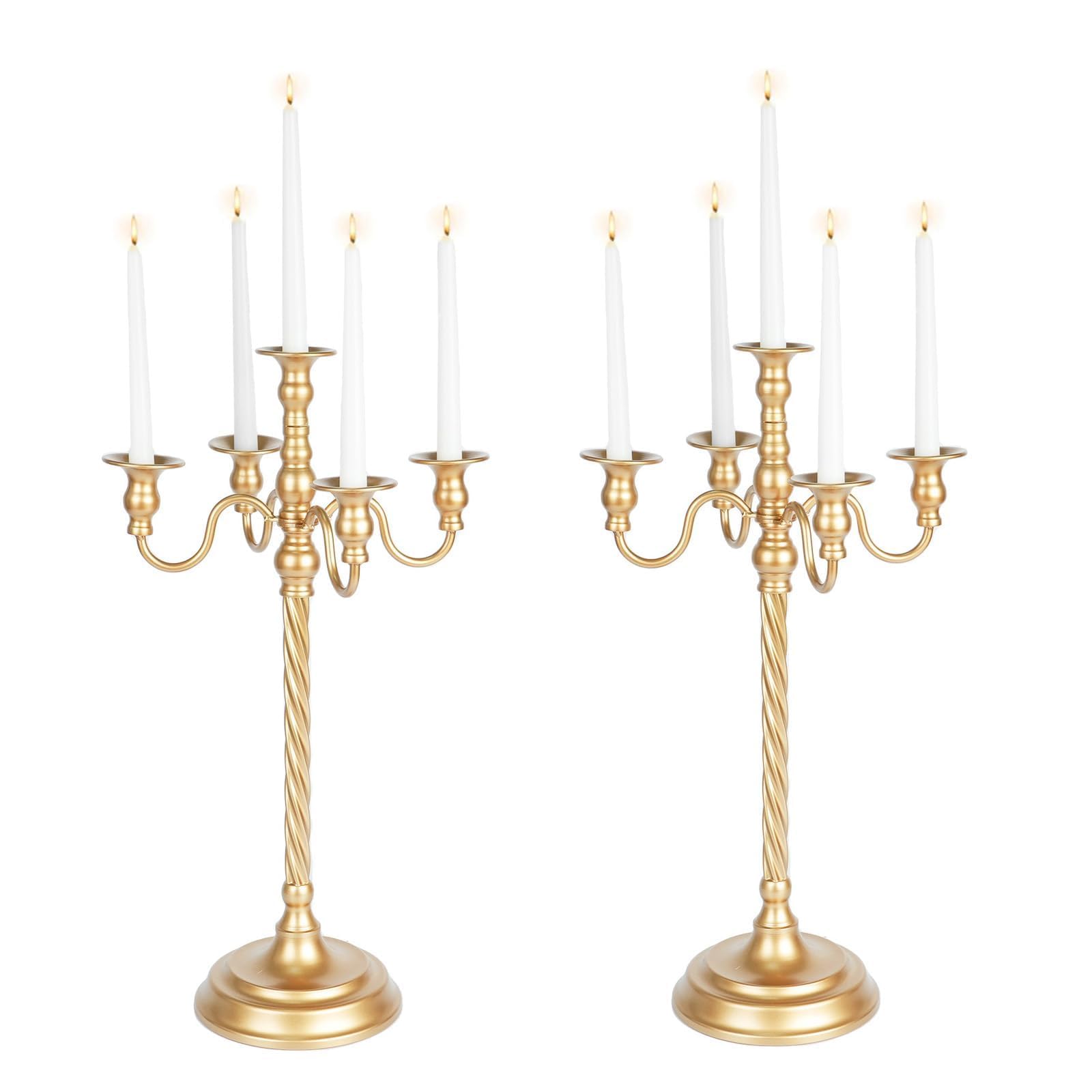 Wedding Candelabra Tall Floor Candelabras - 2Pcs Gold 5 Arm Candelabra Inweder 57cm Metal Spiral Candlestick Holders Antique Candle Holders for Christmas Table Centrepieces Events Ceremony Reception