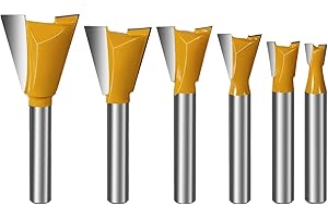 Vearter 6PCS Dovetail Router Bit Set 1/4 Inch Shank, 1/4" 3/8" 1/2" 5/8" 3/4" 7/8'' Dia Carbide Router Bits for Woodworking, 