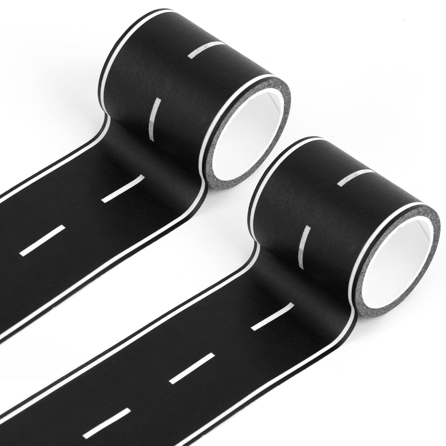 Penitue 2pcs Roadway Track Tape for Toy Cars, 5x4.2cm/1.97x1.65in Black Easy to Stick & Tear Residue-Free Race Traffic Track Sticker Set for Kids Racing Birthday Party Decorations
