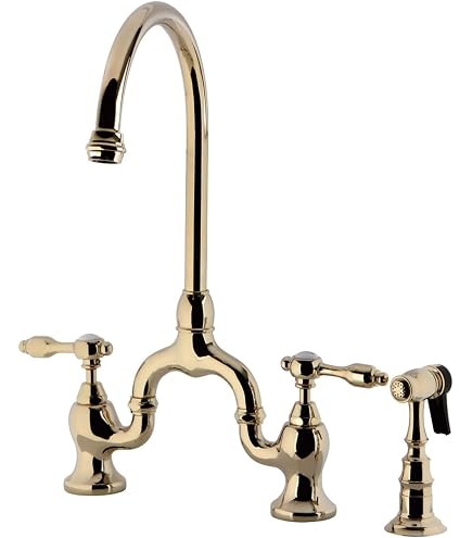Kingston Brass Heritage Bridge Kitchen Faucet - Antique Copper, 8" Widespread With Side Sprayer - View #4