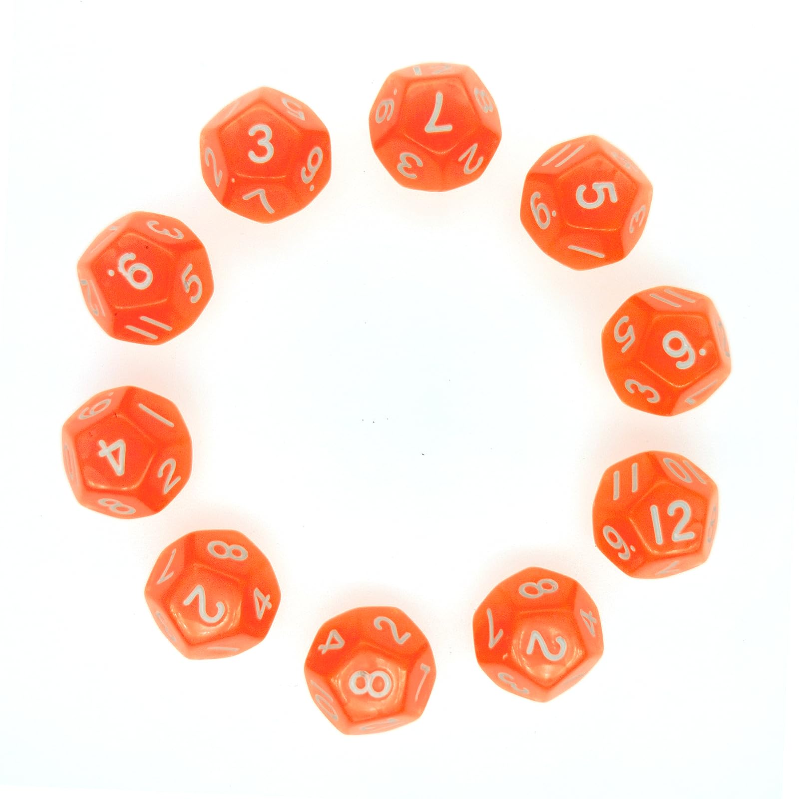 D12 Dice,10 pcs Polyhedral Dices Set Clear 12 Sided Dices Yoga Dice for DND MTG RPG Dungeons and Dragons Party 20mm Transparent Orange