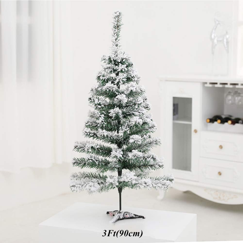 XUELIAIKEE 3 Ft Artificial Christmas Tree,snow Flocked Hinged Xmas Pine Tree,premium PVC Needles Xmas Tree Unlit Spruce Full Tree With Metal Stand For Indoor Outdoor-b 3ft(90cm)