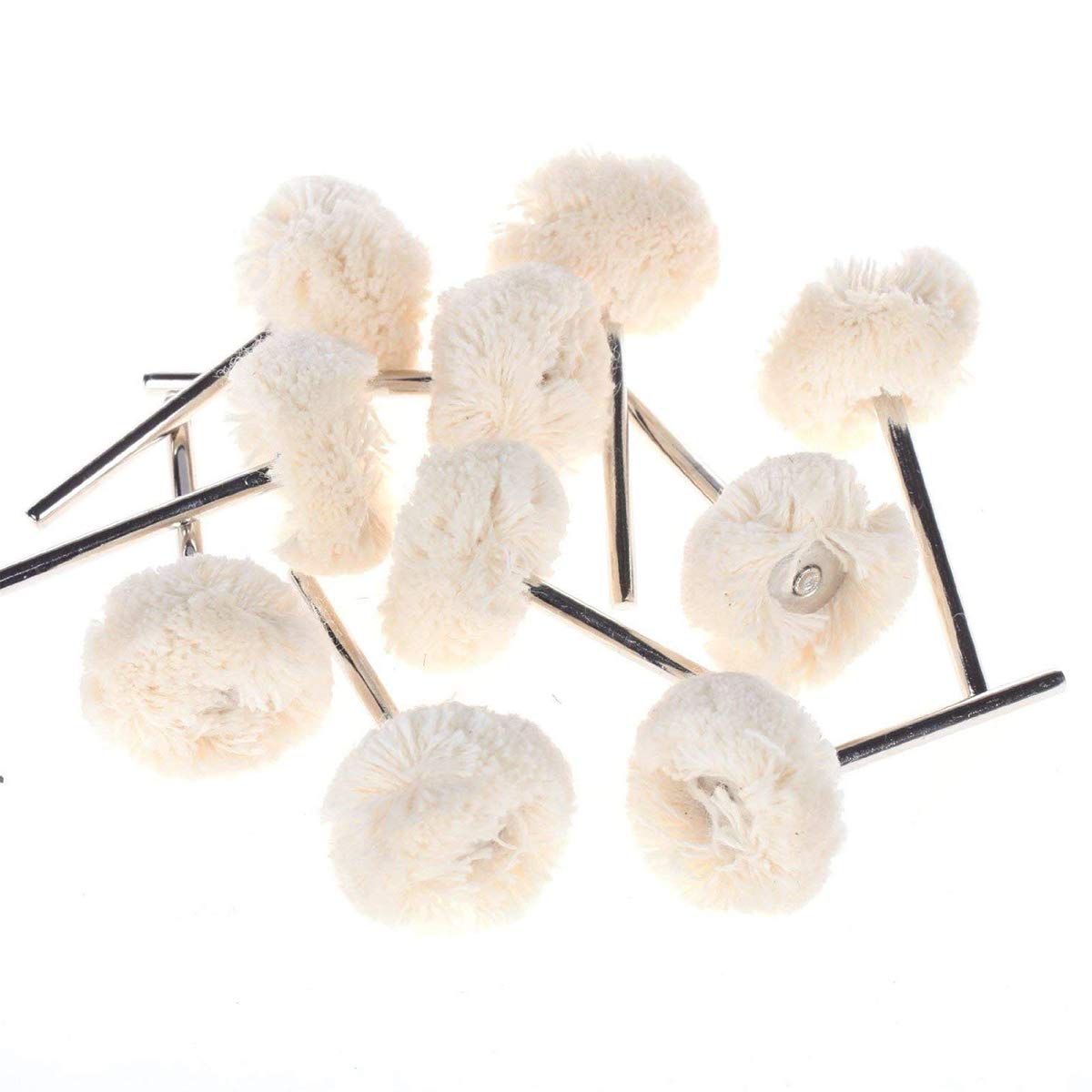 COMOK Mounted Cotton Polishing Buff Wheel 3mm Shank for Dremel Rotay Tools Jewelry Watch Light Polish Tool, Beige, 10pcs