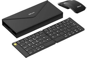 DELUX PockCombo Portable Wireless Keyboard and Mouse Combo, Ultra-Thin Foldable Bluetooth Keyboard, Folding Pocket Mouse and 
