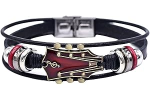 GAUEIOUR Retro Faux Leather Guitar Bracelet,Retro Guitar Men Women Faux Leather Bangle Wristband,Wristband Musical Bracelet F