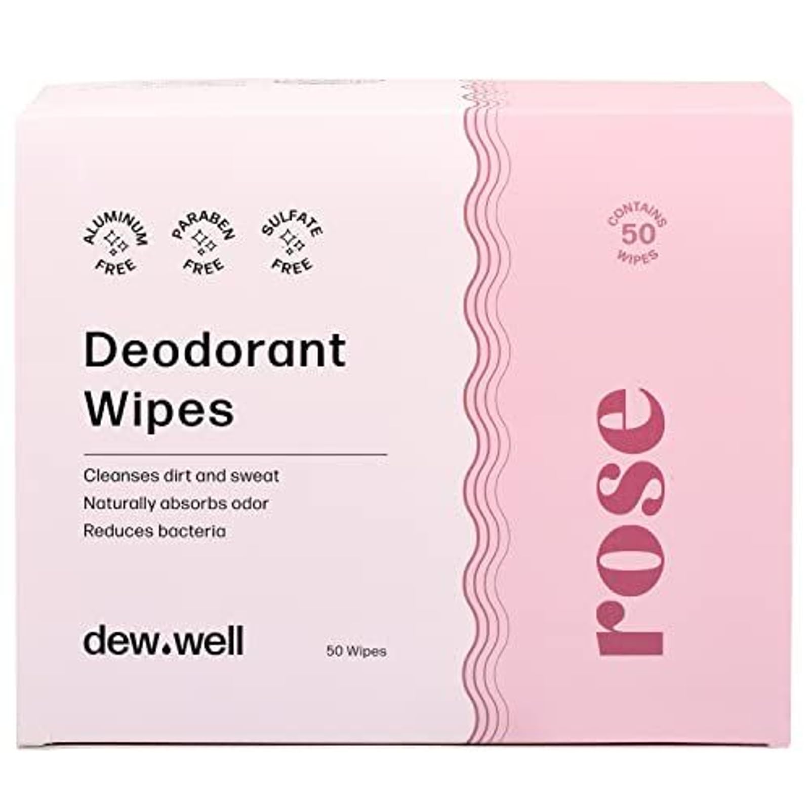 Photo 1 of Dew Well - Deodorant Wipes - A Fresh Start When You’re On the Go - Aluminum, Paraben, and Sulfate Free - Rose Scent - 50 Individually Wrapped Wipes