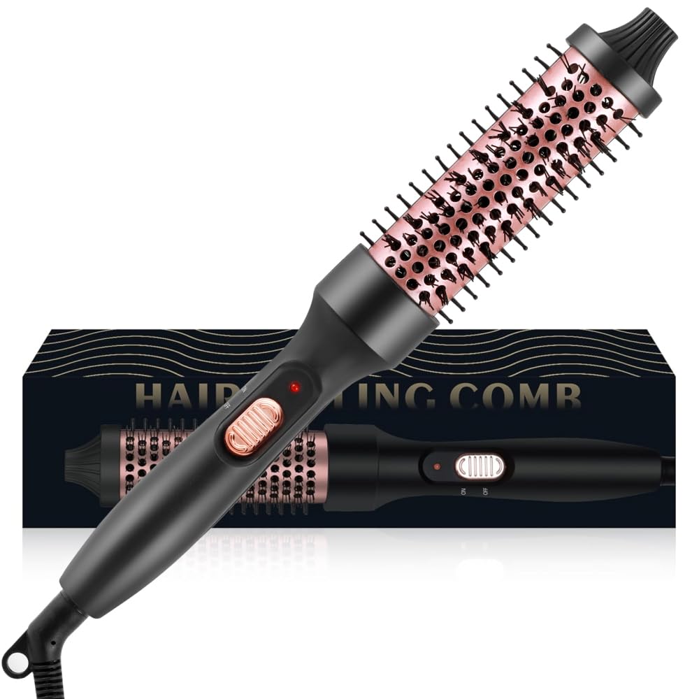32MM Thermal Brush, 3 in 1 Ceramic Heated Hair Brush for Hair Styling, Travel Curling Brush with 30S Fast Heating Heated Round Brush, One-Button Switch