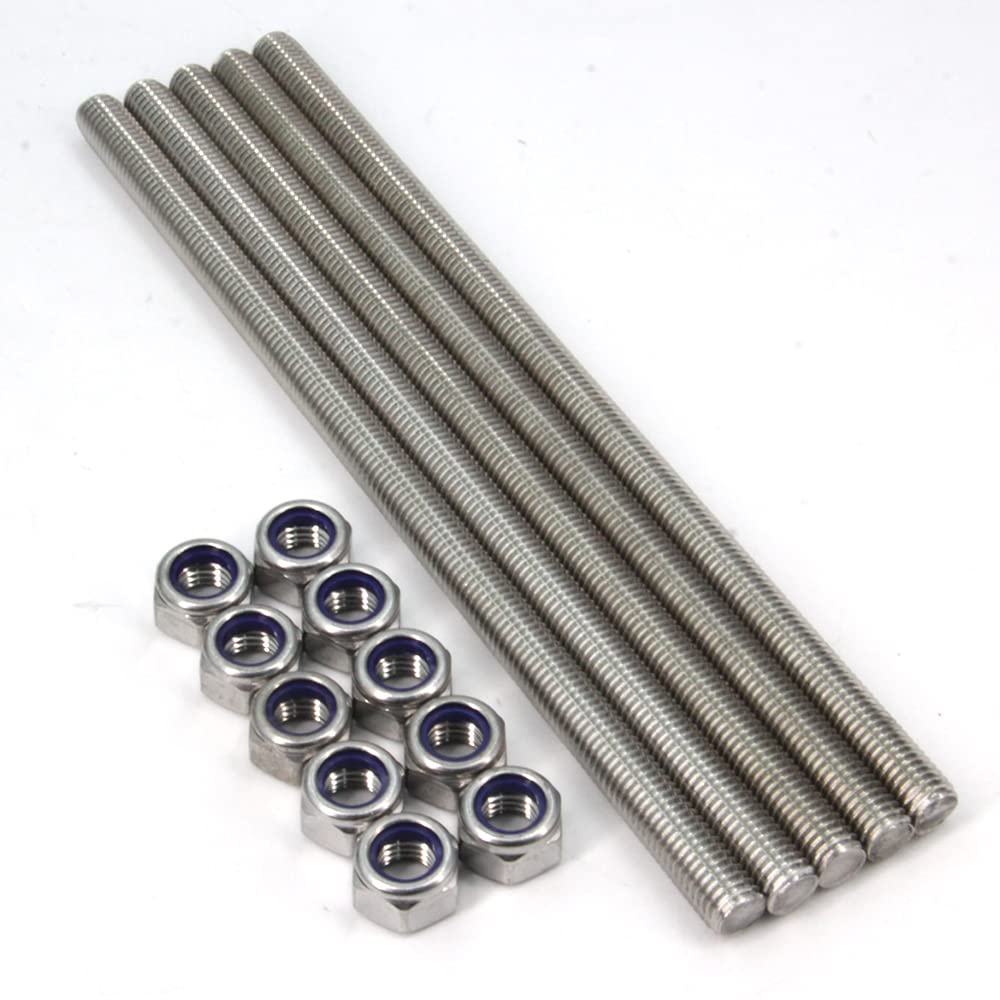 Zeberoxyz 5pcs/Pack M12 x 250mm Fully Threaded Rods, 304 Stainless Steel Threaded Rod, Right Hand Threads 1.75mm Pitch with 10pcs LockNuts for Clamps, Hangers, Anchor Bolts and U-Bolts (M12 x 250mm)