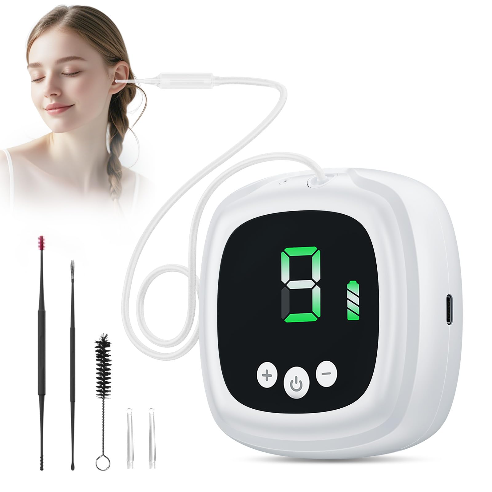 Photo 1 of Ear Wax Vacuum Removal Kit, 9 Levels Strong Suction Ear Vacuum Electric Earwax Suction Remover Reusable Ear Cleaning Kit for Adult Kids (White)