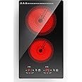 Electric Cooktop 2 Burners,110v Electric Stove Top,ANHANE Infrared Burner 12 Inch Built-in Double Induction Cooktop,20 Temperature,Compatible for All Cookware with Plug
