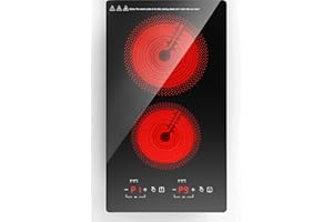 Electric Cooktop 2 Burners,110v Electric Stove Top,ANHANE Infrared Burner 12 Inch Built-in Double Induction Cooktop,20 Temperature,Compatible for All Cookware with Plug