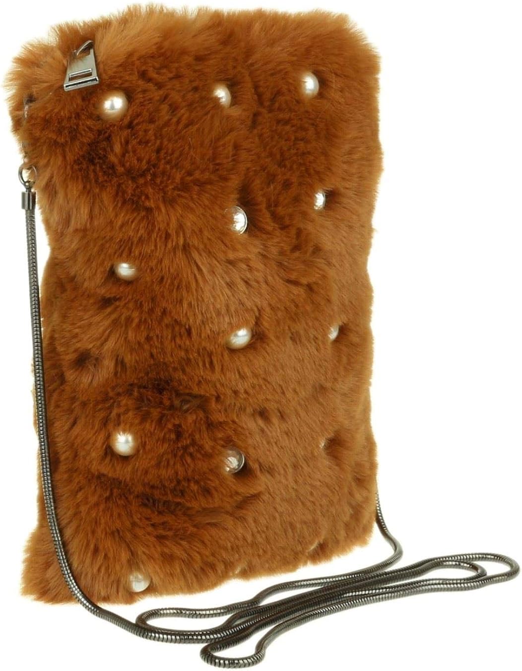 Girly Handbags Womens Pearls Fur Clutch Bag - Brown - Image 3