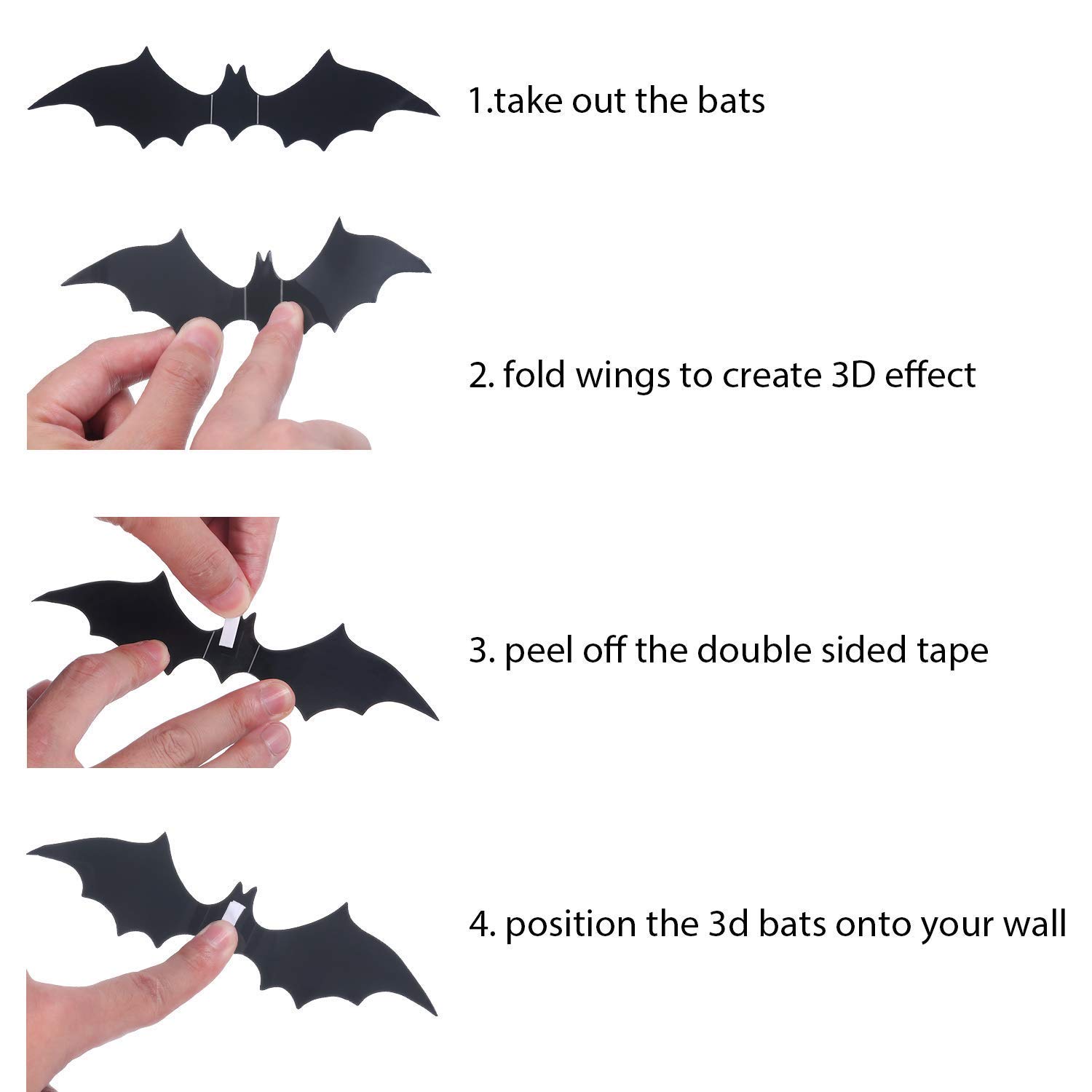 TissueDeep 132pcs Halloween 3D Bats Wall Decal Decorative Scary Wall Sticker, 4 Size, Halloween Eve Decor Home Window Decoration Set Party Supplies