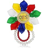 Pearl OES Brooch Pin for Women Order of The Eastern Star Gift Greek Sorority Brooch Pin OES Sisterhood Gift Paraphernalia Jewelry 5.5" Satin Flower Pin