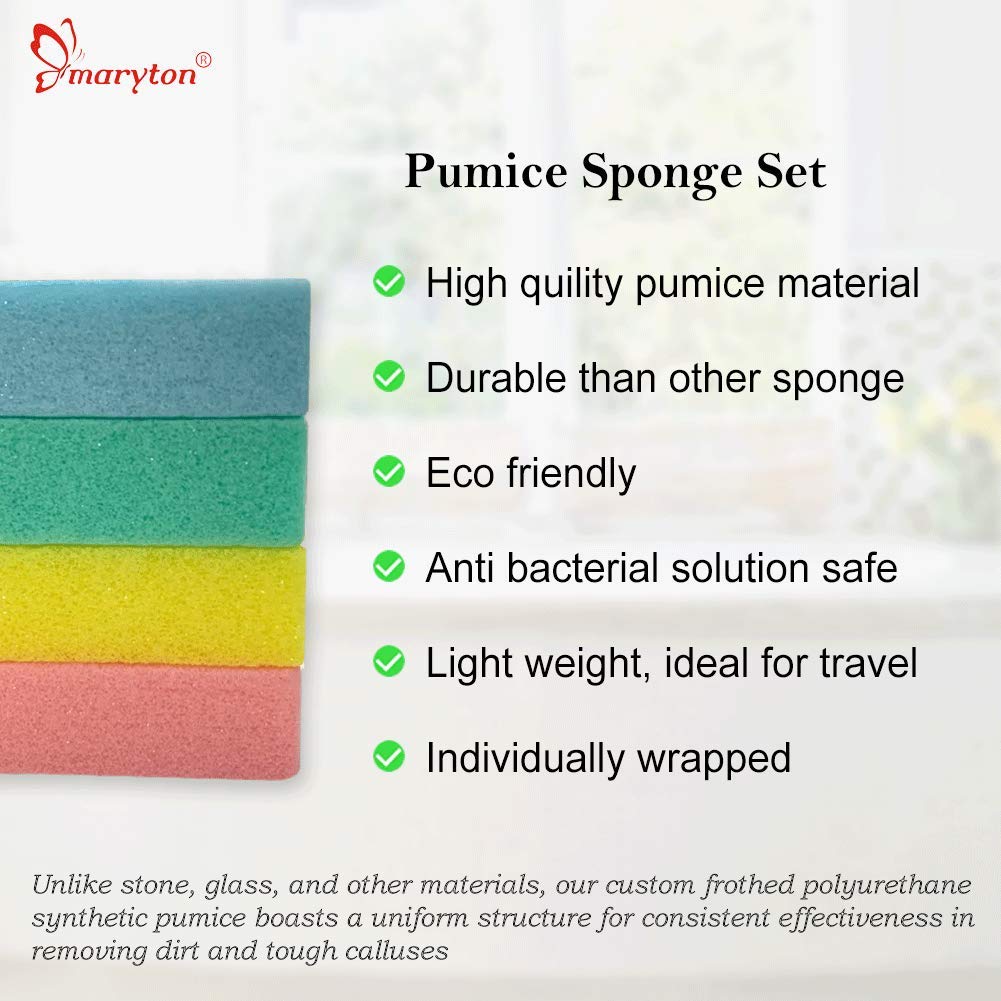 Maryton Pumice Sponge for Feet, Ultimate Pedicure Stone Callus Remover & Foot Scrubber Bulk Pack of 4(Assorted Colors): Beauty