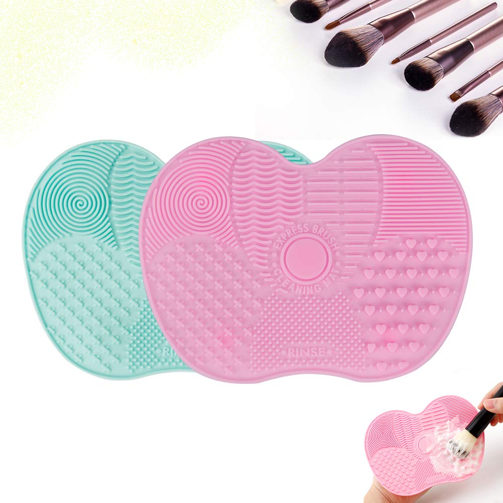 Makeup Brush Cleaning Mat, Make Up Brush Cleaner Silicone Portable Brush Cleaner Mat with Suction Cup Pack of 2 (Pink+Green): Beauty
