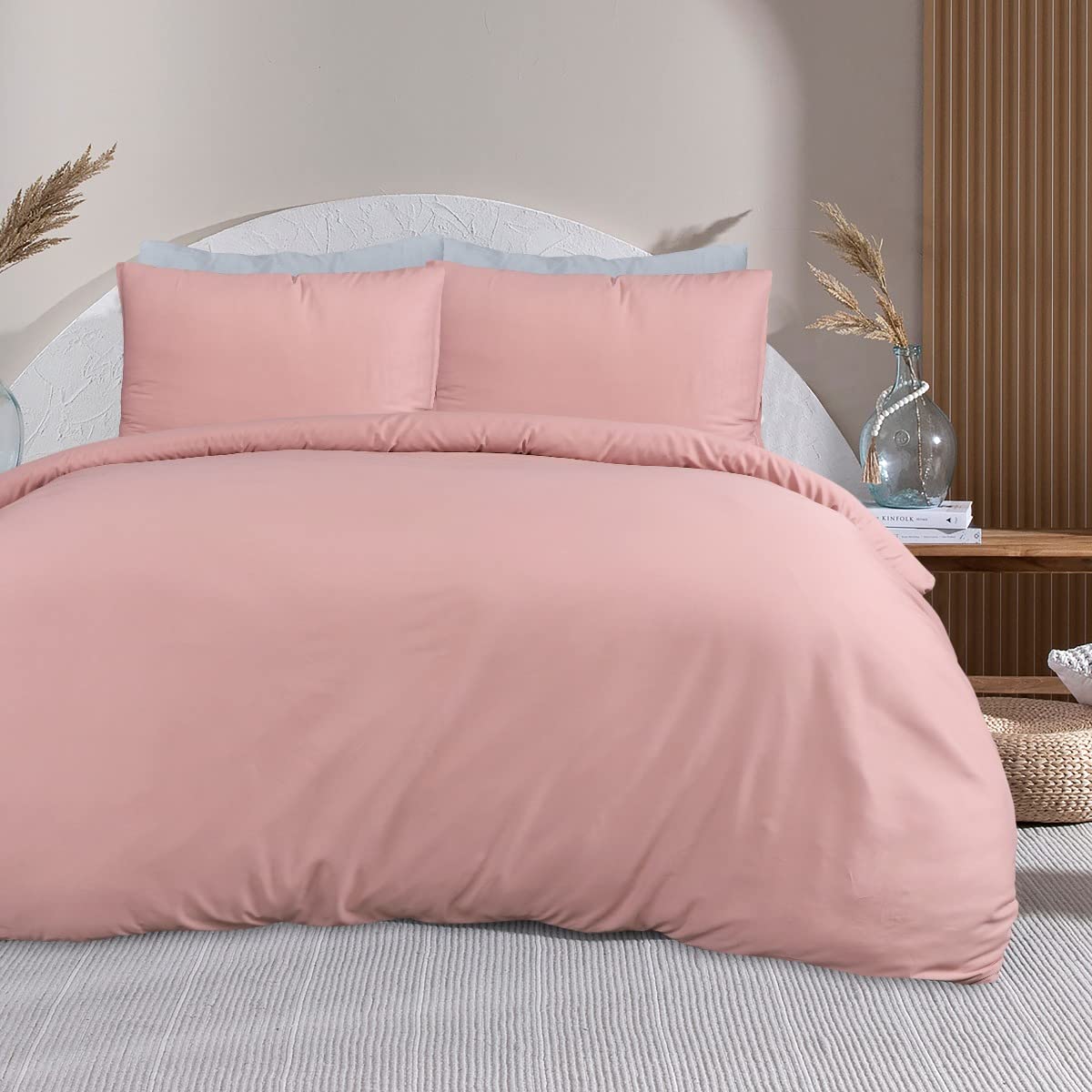 Sleepdown 100% Bamboo Cotton Plain Blush Pink Duvet Cover Quilt Pillow Case Bedding Set Soft Easy Care - Single (135cm x 200cm)