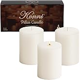 KONNI White Pillar Candles Set of 3, 3"x 4" Unscented Pillar Candles Bulk, 39 Hours Long Burning Candles, Smokeless&Dripless Large Round Candle for Wedding, Home Decoration, Parties, Spas, Dinner