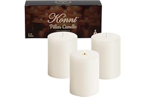 KAMMAK KONNI White Pillar Candles Set of 3, 3"x 4" Unscented Pillar Candles Bulk, 39 Hours Long Burning Candles, Smokeless&Dripless Large Round Candle for Wedding, Home Decoration, Parties, Spas, Dinner