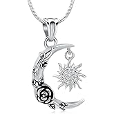 Minicremation Cremation Jewelry Crescent Sun and Moon Urn Necklaces for Ashes Crescent Moon Rose Cremation Jewelry for Women Men Memorial Human Ashes Pendant