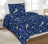 Fancy Linen Collection 3 PC Dinasour Navy Blue Green Sheet set # Dinasour Navy Twin Sheet Set