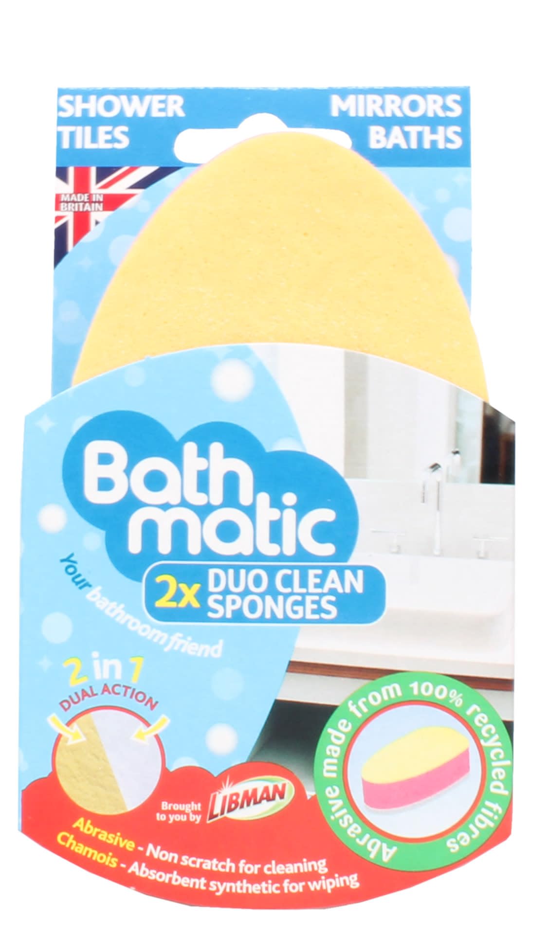 Bathmatic Cleaning Sponge, Duo Pack, Non-Scratch, Perfect For Cleaning Mirrors & Shower Screens