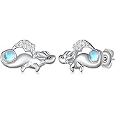 Fuguangju Dragon Earrings 925 Sterling Silver Moonstone Dragon Stud Earrings Dragon Jewelry Gifts for Women Men